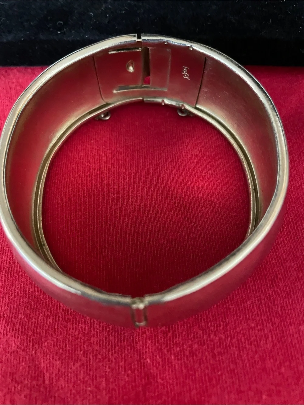 Polished Silver-Tone Hinged Bangle Bracelet with Safety Chain